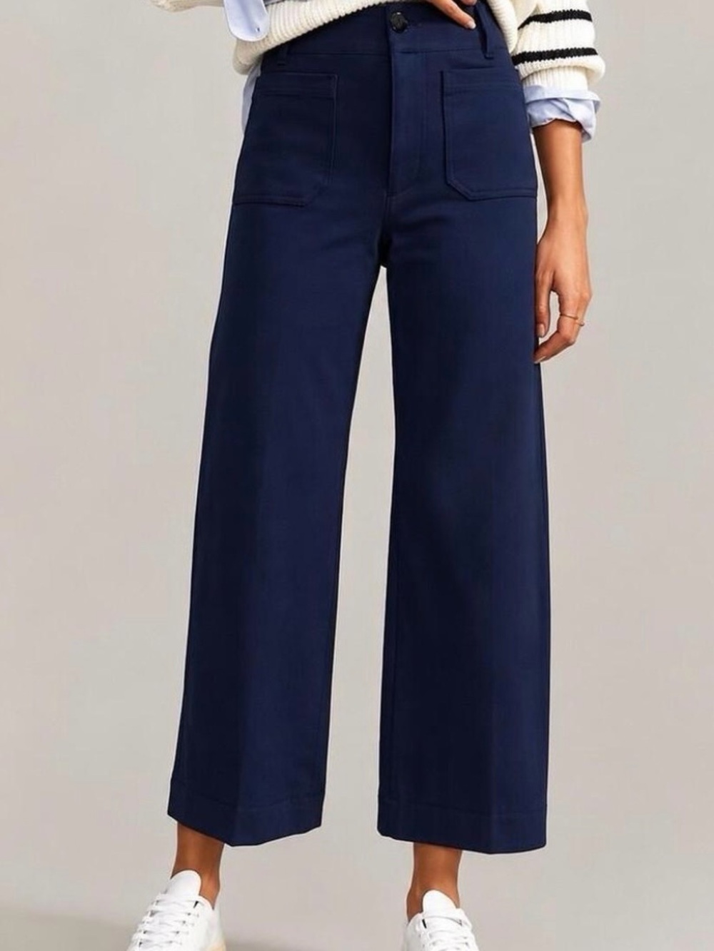 Maeve x Anthropologie Colette Linen Blend Wide Leg Pants Navy Blue Size 28